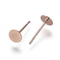 Rose Gold 304 Stainless Steel Stud Earring Findings, Flat Pad Earring Post, Rose Gold, 12x5mm, Pin: 0.7mm