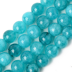 Dark Cyan Natural Quartz Beads Strands, Dyed & Heated, Imitation Amazonite Color, Round, Dark Cyan, 8~8.5mm, Hole: 1.2mm, about 47pcs/Strand, 14.96 inch(38cm)
