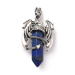 Lapis Lazuli Natural Lapis Lazuli Pointed Pendants, Faceted Bullet Charms, with Rack Plating Platinum Tone Alloy Dragon Findings, Cadmium Free & Lead Free, 39~41x24~25x13~14mm, Hole: 4x8mm