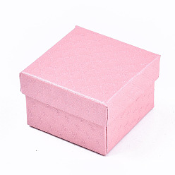 Pink Cardboard Jewelry Boxes, for Ring, Earring, Necklace, with Sponge Inside, Square, Pink, 5~5.1x5~5.1x3.3~3.4cm
