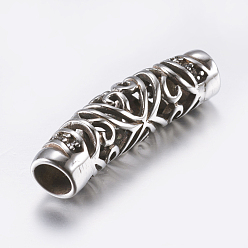 Antique Silver 316 Surgical Stainless Steel Hollow Tube Beads, with Rhinestone, Antique Silver, 41x9~10mm, Hole: 6mm
