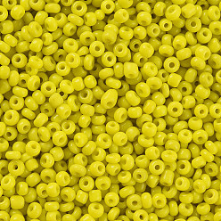 Yellow Glass Seed Beads, Opaque Colours Seed, Small Craft Beads for DIY Jewelry Making, Round, Yellow, 4mm, Hole:1.5mm, about 4500pcs/pound