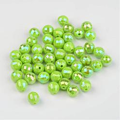 Lawn Green Faceted Colorful Eco-Friendly Poly Styrene Acrylic Round Beads, AB Color, Lawn Green, 6mm, Hole: 1mm, about 5000pcs/500g