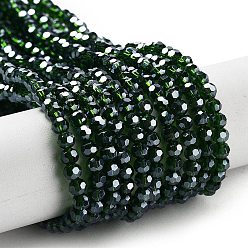 Темно-Зеленый Гальванизируйте прозрачное стекло бисер нитей, граненые, круглые, гальваническое покрытие, темно-зеленый, 3 мм, отверстие : 0.8 мм, около 164~166 шт / нитка, 19.69~19.88 дюйм (50~50.5 см)