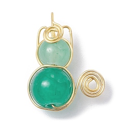 Dark Cyan Imitation Jade Glass Beads Pendants, with Light Gold Copper Wire Wrapped, Unicorn Charms, Dark Cyan, 20x15~16x8~8.5mm, Hole: 2.5mm