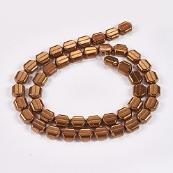 Coffee Plated Electroplate Non-magnetic Synthetic Hematite Beads Strands, Hexagon, Coffee Plated, 9x8x4mm, Hole: 0.8mm, about 45pcs/strand, 15.55 inch(39.5cm)