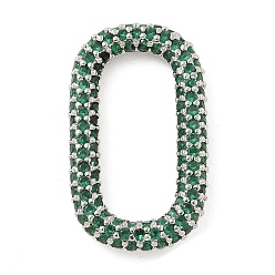 Зеленый Стойка покрытие латунь микропаве кубический цирконий овальные соединительные кольца, долговечный, без свинца и без кадмия, платина, зелёные, 25x14.5x3 мм, внутренний диаметр: 19x8.5 мм