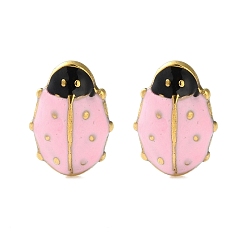 Pink 304 серьги из нержавеющей стали эмаль, ионное покрытие (ip), божья коровка, золотые, розовые, 10.5x7 мм
