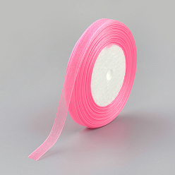 Hot Pink Organza Ribbon, Hot Pink, 3/8 inch(10mm), 50yards/roll(45.72m/roll), 10rolls/group, 500yards/group(457.2m/group)