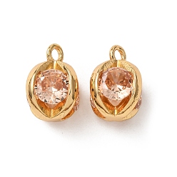 Розовый Латунные микро проложить кубического циркония прелести, реальный 18 k позолоченный, круглые подвески, туманная роза, 11x9.5 мм, отверстие : 1.5 мм