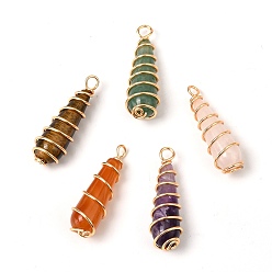 Mixed Stone Natural Mixed Gemstone Pendants, with Real 18K Gold Plated Brass Findings, Teardrop, 37.5~38.5x10.5~12.5mm, Hole: 3~3.5mm