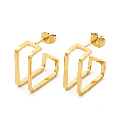 Golden Ion Plating(IP) 304 Stainless Steel Double Layer Square Stud Earrings, Wire Wrap Half Hoop Earrings for Women, Golden, 18.5x18x8mm, Pin: 0.7mm