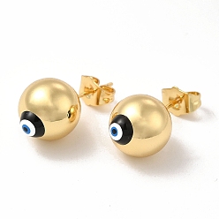 Black Enamel Evil Eye Stud Earrings, Real 18K Gold Plated Brass Ball Post Earrings for Women, Black, 12mm, Pin: 0.7mm