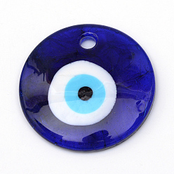 Dark Blue Handmade Evil Eye Lampwork Pendants, Dark Blue, 25~26x4.5mm, Hole: 3mm