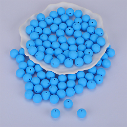 Bleu Bleuet Perles focales rondes en silicone, perles à mâcher pour les jouets de dentition, Diy soins infirmiers colliers faisant, bleuet, 15mm, Trou: 2mm