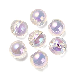 Lilac Transparent UV Plating Rainbow Iridescent Acrylic European Beads, Bead in Bead, Large Hole Beads, Round, Lilac, 17.5x17.5mm, Hole: 4.5mm