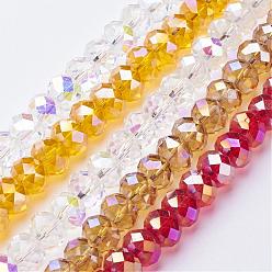 Mixed Color Electroplate Glass Beads Strands, AB Color Plated, Faceted, Rondelle, Mixed Color, 12x8mm, Hole: 1mm, about 72pcs/strand