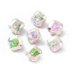 Colorful K5 Glass Rhinestone Cabochons, Pointed Back & Back Plated, Faceted, Square, Colorful, 10x10x6.5mm