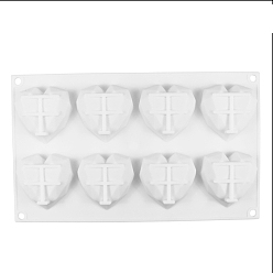 White DIY Faceted Heart Shape Decoration Silicone Molds, Resin Casting Molds, for UV Resin & Epoxy Resin Craft Making, 8 Cavities, White, 295x172x25mm, Inner Diameter: 55x65mm