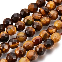 Tiger Eye Natural Tiger Eye Beads Strands, Faceted Round, Grade AB+, 4mm, Hole: 0.8mm, about 90pcs/strand, 15 inch