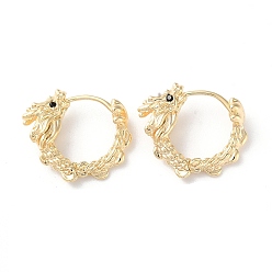 Real 18K Gold Plated Brass Micro Pave Cubic Zirconia Hoop Earrings, Dragon, Real 18K Gold Plated, 16.5x5.5mm