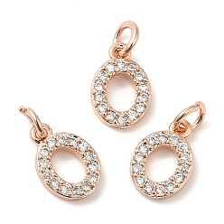 Real Rose Gold Plated Brass Micro Pave Grade AAA Cubic Zirconia Charms, Letter O, Cadmium Free & Nickel Free & Lead Free, Real Rose Gold Plated, 9x6x1.5mm, Hole: 2mm