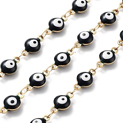 Черный 304 цепи из нержавеющей стали ссылка, со смолой, эмалью и катушкой, несварные, реальный 18 k позолоченный, глаз, ионное покрытие (ip), чёрные, 11x6x4 мм, около 32.81 футов (10 м) / рулон