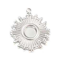Stainless Steel Color 304 Stainless Steel Pendant Cabochon Settings, Sun, Stainless Steel Color, Tray: 4mm, 18.5x16x1.5mm, Hole: 1.5mm