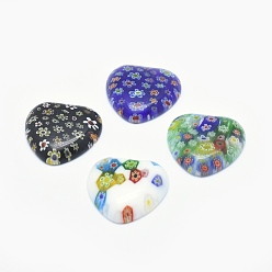 Mixed Color Handmade Millefiori Glass Cabochons, Heart, Mixed Color, 28~30x28~30x5~6.5mm