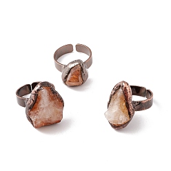 Цитрин Открытый браслет-манжета с натуральным цитрином, ювелирные изделия из красной меди из латуни для женщин, без кадмия и без свинца, внутренний диаметр: 17~19 мм