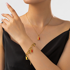 Золотой 201 комплект из браслета и ожерелья с подвесками в виде замка из нержавеющей стали со стразами, винтажная роскошь, золотые