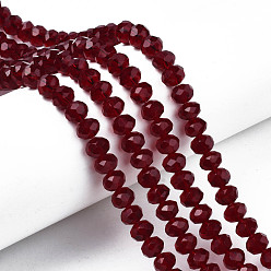 Rouge Foncé Chapelets de perles en verre, facette, rondelle, rouge foncé, 8x6mm, Trou: 1mm, Environ 65~68 pcs/chapelet, 15.7~16.1 pouce (40~41 cm)
