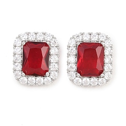 Red Brass Micro Pave Cubic Zirconia Charms, Rectangle Charms, Real Platinum Plated, Red, 14.5x12x7.5mm, Hole: 4.5x2.5mm