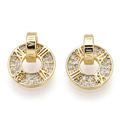 Real 18K Gold Plated 925 Sterling Silver Micro Pave Cubic Zirconia Charms, Donut, Nickel Free, with S925 Stamp, Real 18K Gold Plated, 13x10.5x6.5mm, Hole: 4.5mm