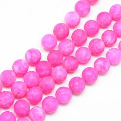 Deep Pink Natural White Jade Bead Strands, Dyed, Frosted, Round, Deep Pink, 10~11mm, Hole: 1.5mm, about 38~39pcs/strand, 14.9 inch