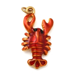 Shrimp 304 Stainless Steel Enamel Pendants, Ocean Theme Charms, Ion Plating(IP), Real 18K Gold Plated, Shrimp, 21.5x10x3mm, Hole: 2.5mm