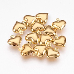 Golden Ion Plating(IP) 304 Stainless Steel Pendants, Puffed Heart, Golden, 13x11.5x4.5mm, Hole: 1.2mm