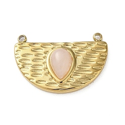 Розовый Кварц Вакуумное покрытие pvd 316 подвески из нержавеющей стали, с натуральным розовым кварцем, полукруглый, реальный 18 k позолоченный, 12.5x18x4 мм, отверстие : 1.2 мм