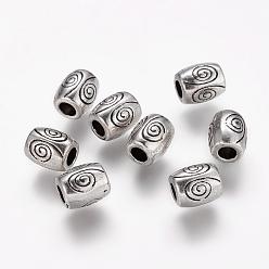 Antique Silver Tibetan Style Alloy Beads, Lead Free & Nickel Free & Cadmium Free, Barrel, Antique Silver, about 7mm long, 6mm wide, hole: 2.5mm