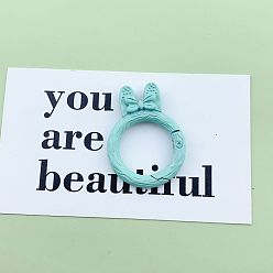 Pale Turquoise Rabbit Ear Baking Painted Alloy Spring Gate Rings, Pale Turquoise, 37x28mm