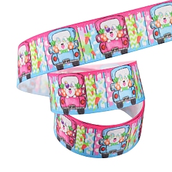 Car Single Face Printed Polyester Grosgrain Ribbon, Easter Theme Ribbon, Colorful, Flat, Car Pattern, 1 inch(25mm), about 9.84 Yards(9m)/Roll