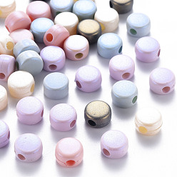 Mixed Color Spray Painted Acrylic Beads, Flat Round, Matte Style, Mixed Color, 9x5.5mm, Hole: 2.5mm, about 1774pcs/500g