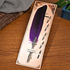 Purple Feather Quill Pen, Vintage Feather Dip Ink Pen, Zinc Alloy Pen Stem Writing Quill Pen Calligraphy Pen As Christmas Birthday Gift Set, Purple, 23~24cm