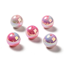 Misty Rose UV Plating Opaque Rainbow Iridescent Acrylic Beads, Round, Misty Rose, 16.5~17.5x17~18mm, Hole: 2.7mm