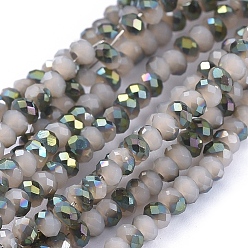 WhiteSmoke Electroplate Glass Beads Strands, Half Plated, Faceted, Rondelle, WhiteSmoke, 2.5x1mm, Hole: 0.5mm, about 185~190pcs/strand, 13 inch(33cm)