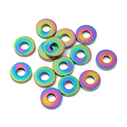Rainbow Color Ионное покрытие (ip)304 дистанционные шарики из нержавеющей стали, плоско-круглые, Радуга цветов, 8x1.5 мм, отверстие : 3.2 мм