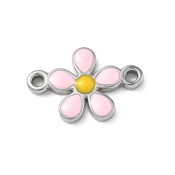 Бледно-Розовый 304 эмалированные подвески из нержавеющей стали, цветок ссылки, цвет нержавеющей стали, розовый жемчуг, 13.5x20.5x2.5 мм, отверстие : 1.8 мм