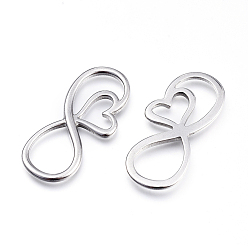 Stainless Steel Color 304 Stainless Steel Links connectors, Infinity with Heart, Stainless Steel Color, 18x40.5x2.5mm, Hole: 11.5~12x15mm