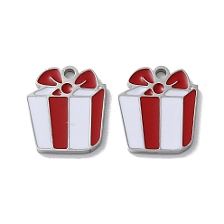 Stainless Steel Color 304 Stainless Steel Charms, with Enamel, Gift Box Charm, Stainless Steel Color, 14x12x1.5mm, Hole: 1.5mm