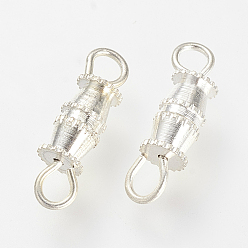 Silver Brass Screw Clasps, Silver Color Plated, 14x4mm, Hole: 3x2mm